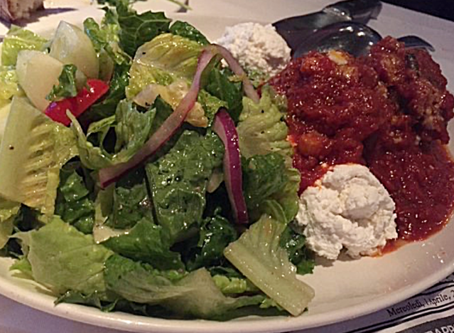 meatballs and salad from cafe martorano