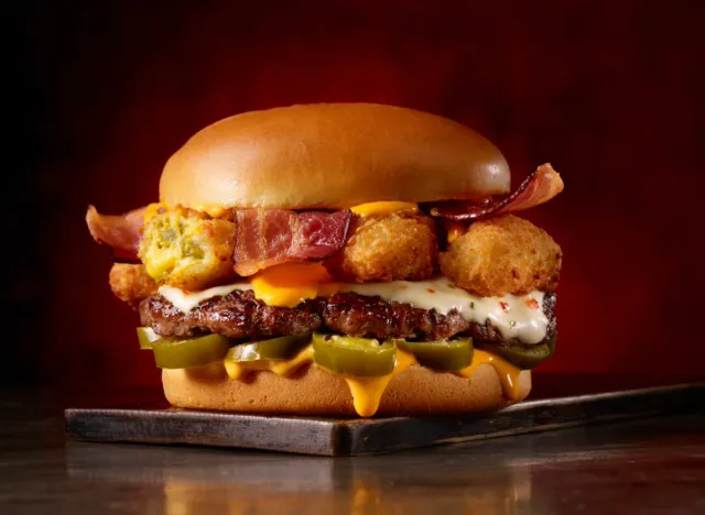 carl's jr. el diablo burger on a dark background