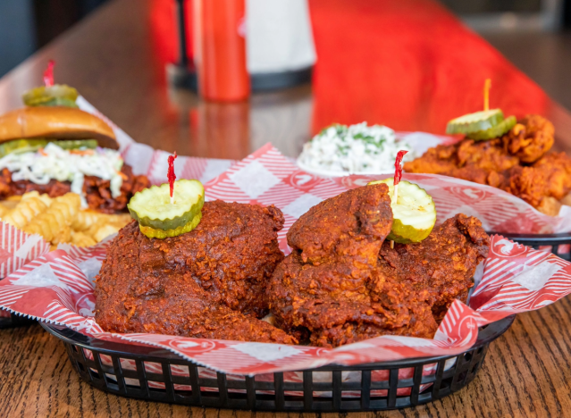 a basket of hattie b's hot chicken