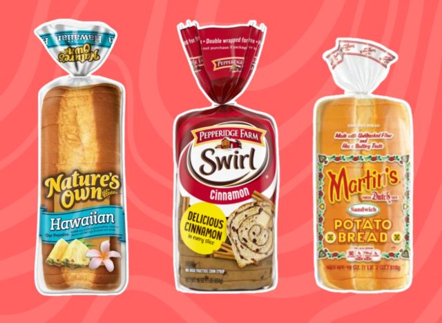 three loaves of bread on a red background