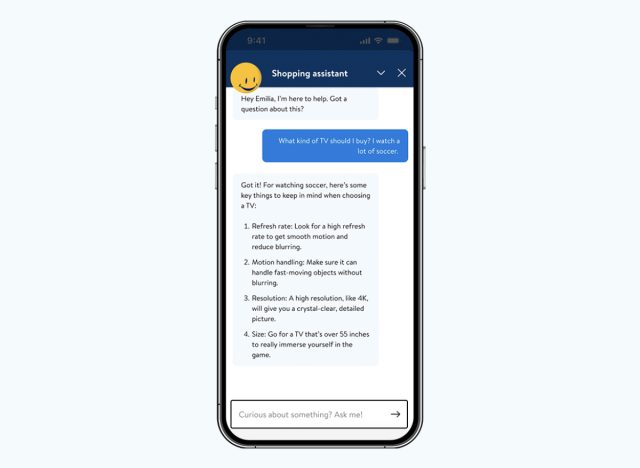 screenshot of a customer's conversation with walmart's shopping assistant