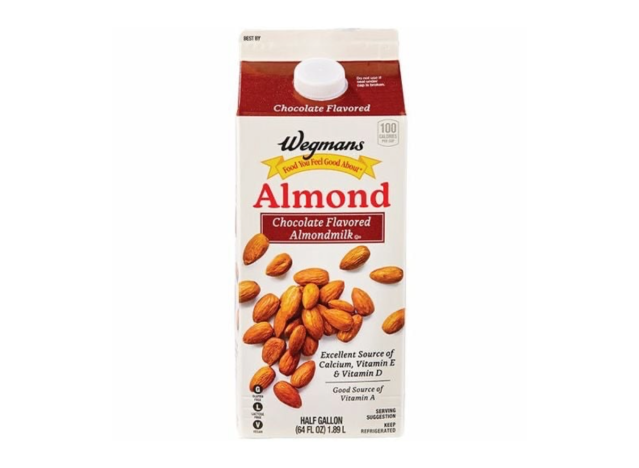 a container of wegmans chocolate almond milk