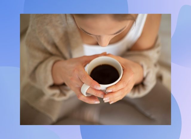 woman drinking black coffee