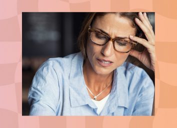close-up mature woman with glasses feeling stressed
