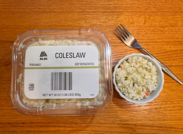 aldi coleslaw in container and dish
