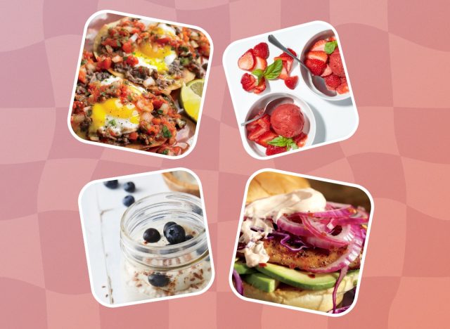 design concept of several anti-inflammatory recipes, from overnight oats to a blackened fish sandwich