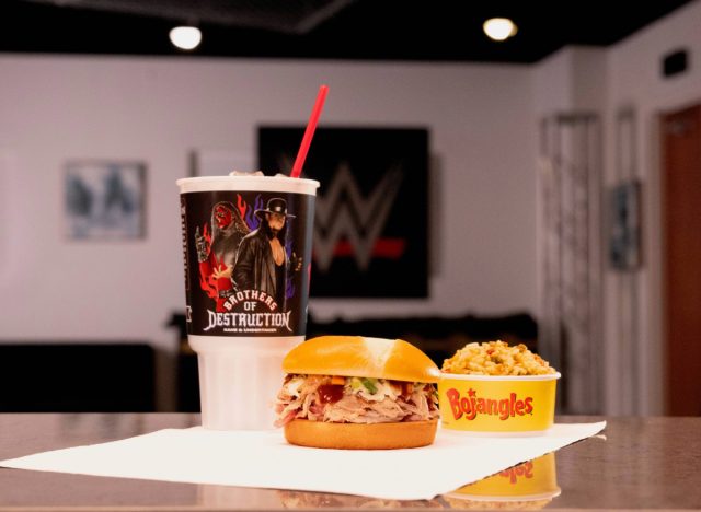 bojangles pulled pork sandwich, drink, and side