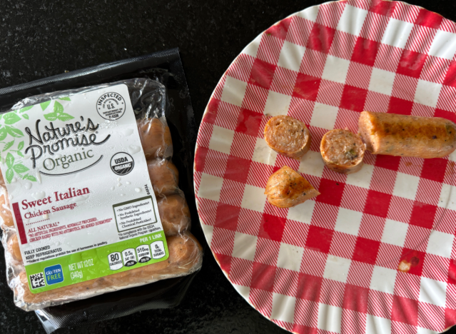 natures promise chicken sausage in package and on plate 