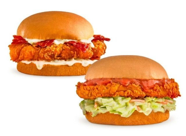 pollo campero's queso bacon chicken sandwich and buffalo slaw chicken sandwich
