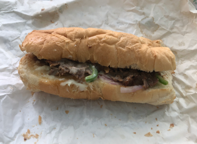 subway cheesesteak on wrapper