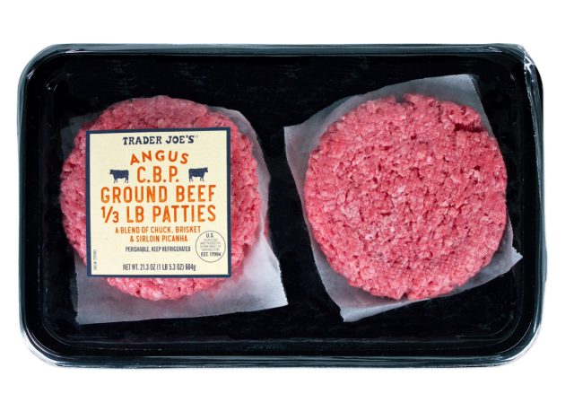 package of trader joe's angus c.b.p ground beef patties