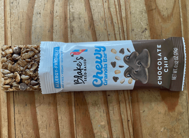 blake's granola bar open on a table