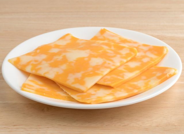 Colby Jack cheese on a plate