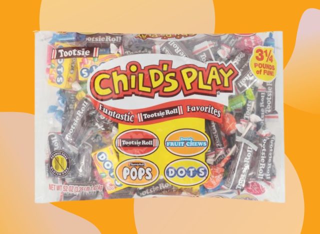 Child's Play Candy, Funtastic Favorites from Aldi, set against a vibrant orange background