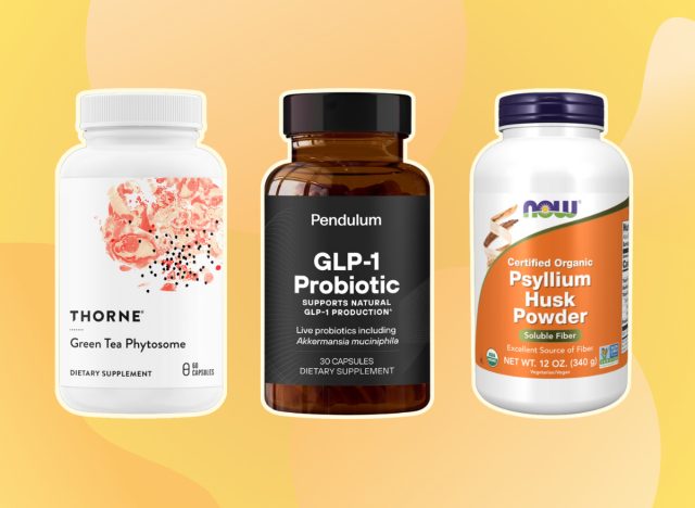 three weight loss supplements on a yellow background