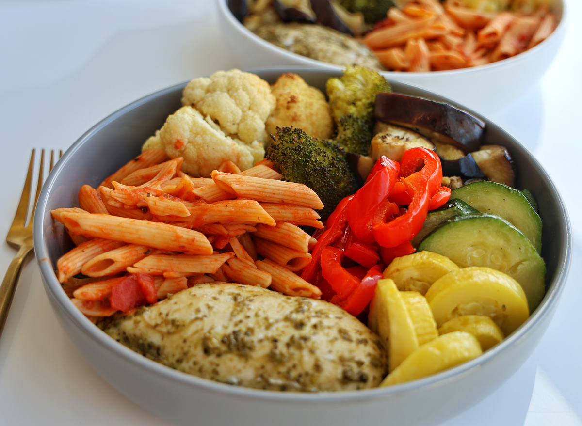 HighProtein Chicken Dinner with Roasted Veggies & Pasta