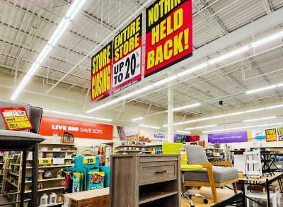 Big Lots store interior with discount signs