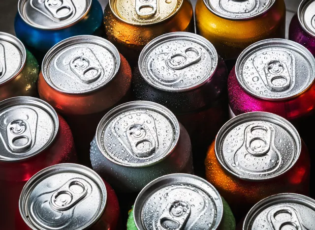 aluminum cans of soda background. the view from the top