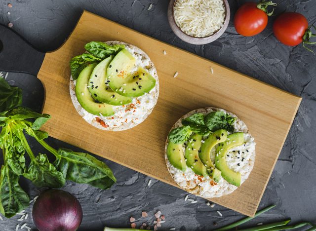 Rice cakes with sliced avocado