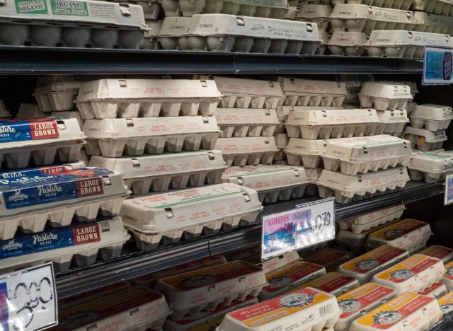 San Francisco, California April 27, 2019: Trader Joe s eggs in refrigerated section of grocery store