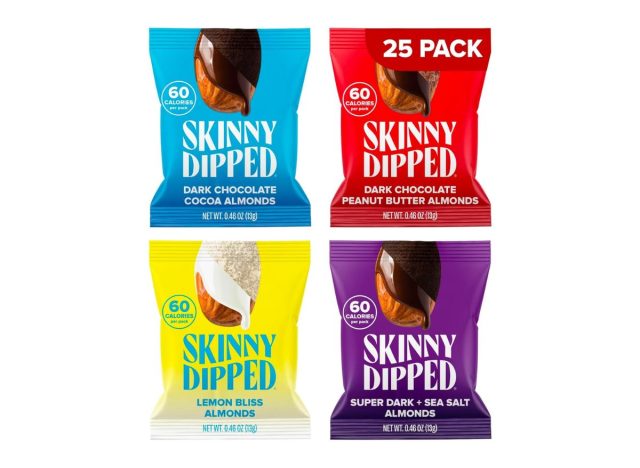 four packs of Skinny Dipped Snack Packs