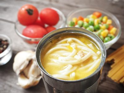 Chicken noodle soup in can with ingredient
