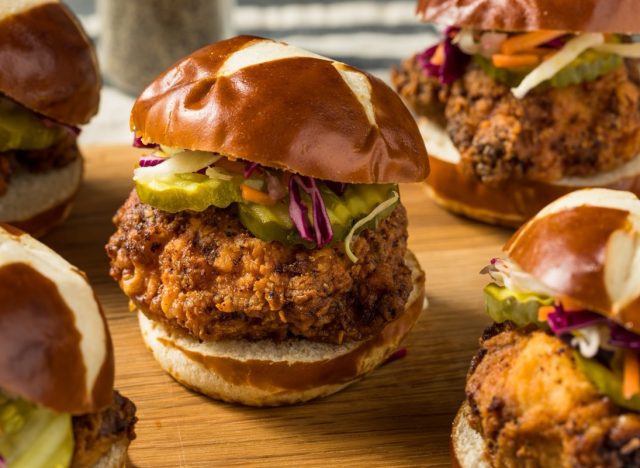 Fried Chicken Sandwich Sliders with PIckles and Coleslaw