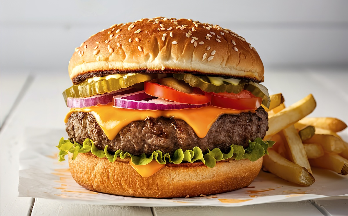 Close up,Image,Of,A,Perfectly,Cooked,Classic,Deluxe,Cheeseburger