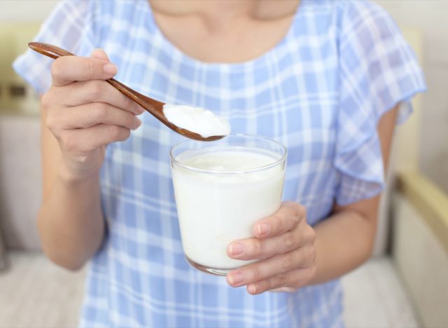 Woman who eats yogurt