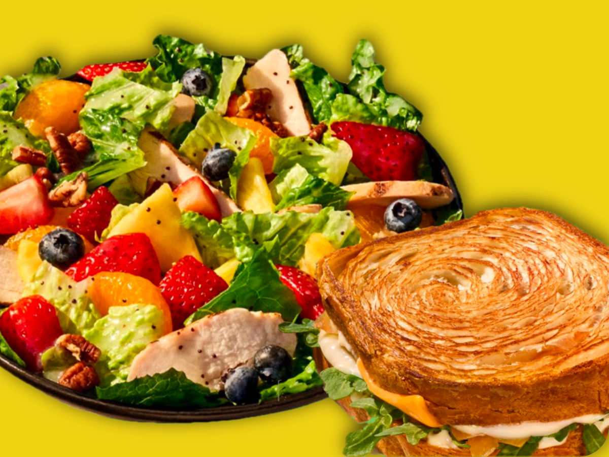 Panera Bread, Strawberry caprese salad, Fromage croissant sandwich