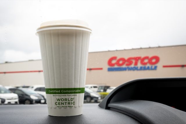 Kitakyushu, Fukuoka, Japan - November 23, 2024: A cup of hot coffee from Costco Japan food court