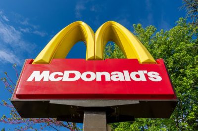 Villers-Saint-Paul, France - May 3, 2024: Sign and logo of a McDonald's restaurant. McDonald's Corporation is an American fast food multinational company with a worldwide presence
