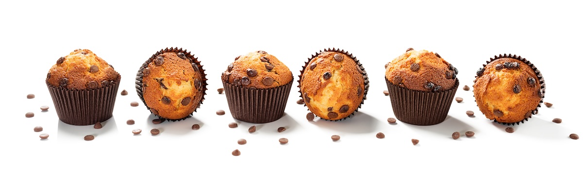 Chocolate,Chip,Muffins,Isolated,On,White,Background.