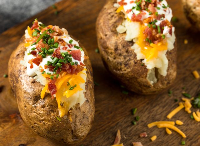 Loaded Baked Potatoes with Bacon Cheddar and Sour Cream
