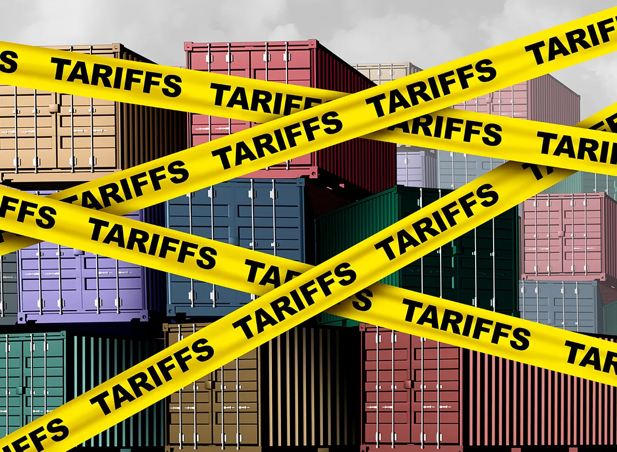 Economic tariffs and government taxation or punative tariff trade policy or duties imposed on imports and exports by a government on imported or exported goods as Protectionism as a 3D illustration.