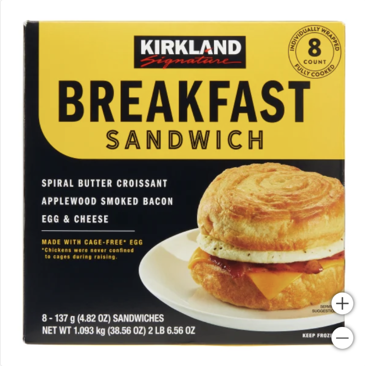 Close-up of a Kirkland signature Breakfast Sandwich from Costco