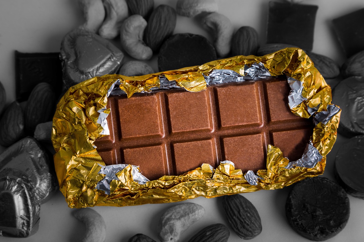 Chocolate Bar scattered dry fruits black and white