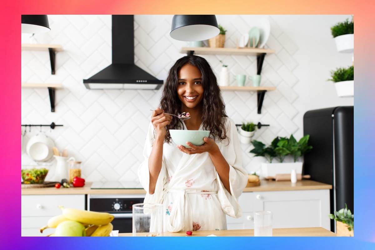 Woman eating oatmeal