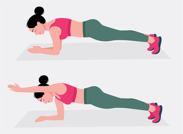 Forearm plank forward reach 