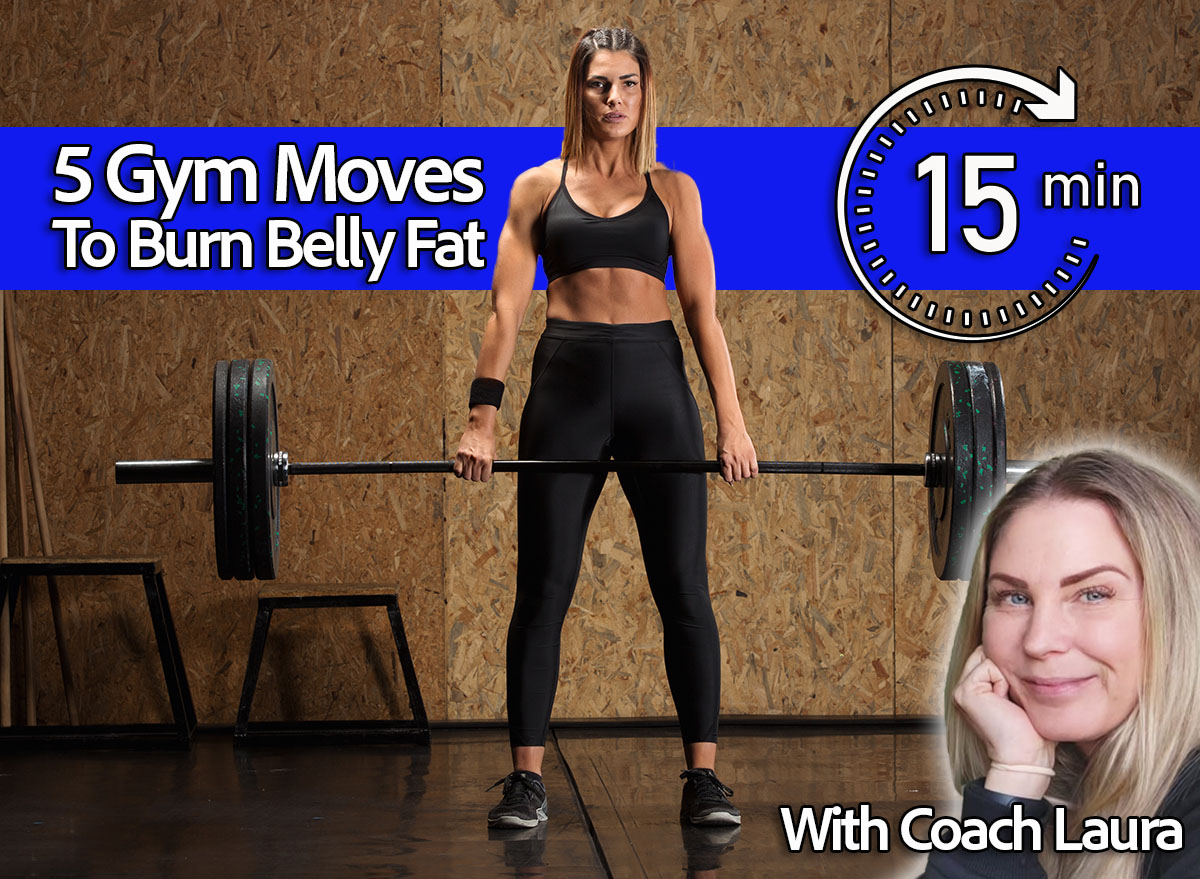 Want Abs After 40? Do These 5 Gym Moves To Torch Belly Fat, Cover, Coach Laura Caddy. Woman performs deadlift with weight in the gym