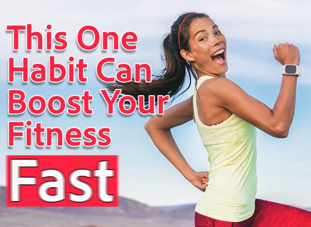 Fun fitness workout personal trainer athlete woman happy making goofy face excited while running funny to motivate. Exercise outside to burn fat training outdoor on trail run in nature banner.