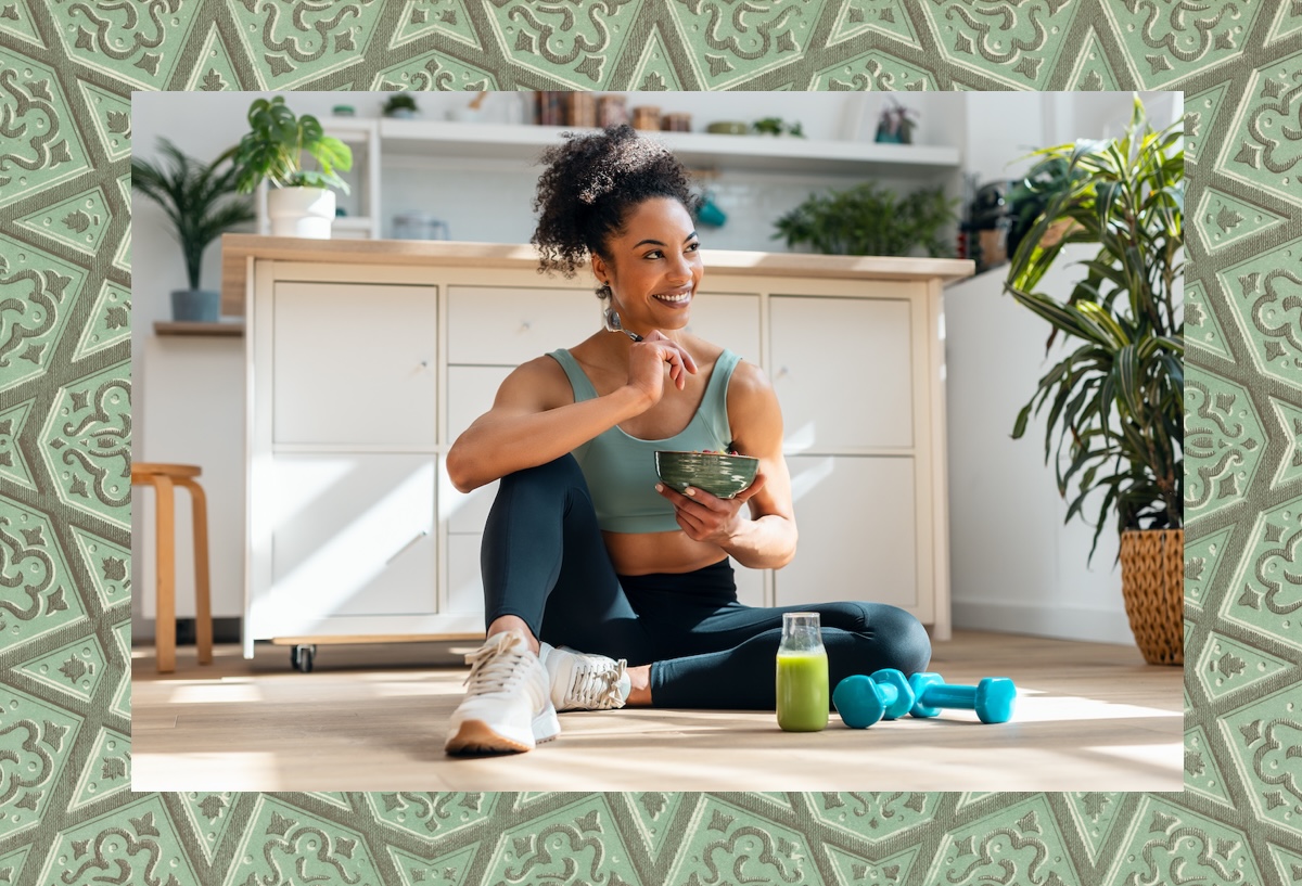 Fit woman eating