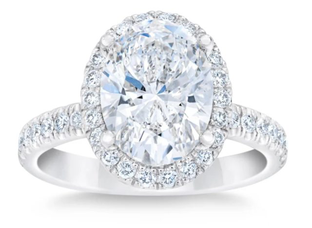 Oval Cut 4.64 ctw VS1 Clarity, G Color Diamond Platinum Halo Wedding Ring