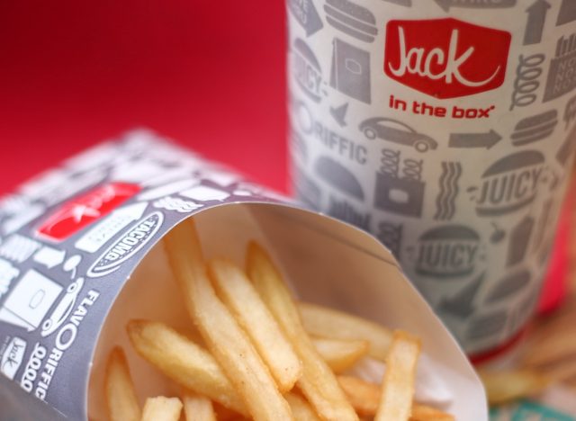 Washington, USA - January 01 2023 : Fast food at "jack in the box" that Americans are very popular with include a variety of food, hamburgers, french fries, fried chicken, nuggets.