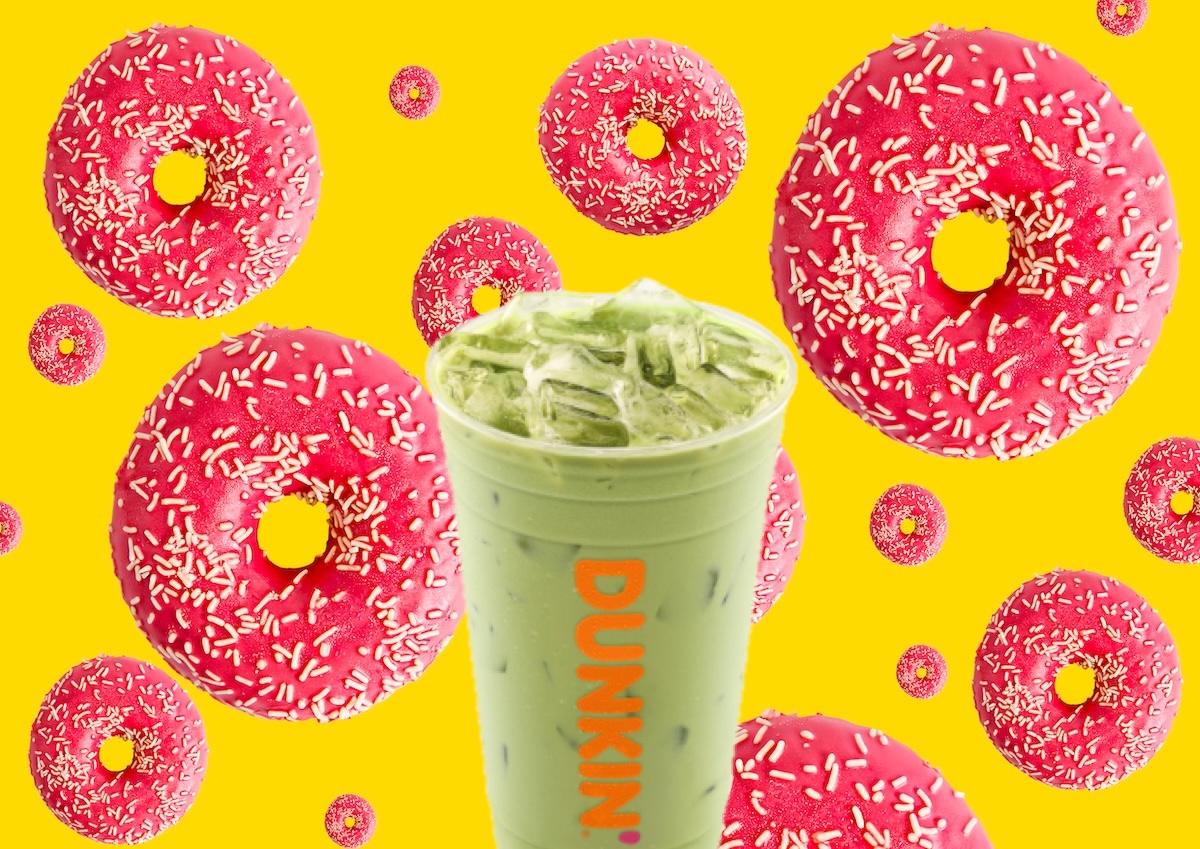 Pink,Donuts,Isolated,On,Yellow,Background.,Top,View.