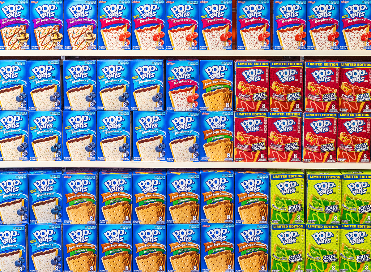 A shelf of Pop-Tarts on display at a confectionery shop at Camden Market