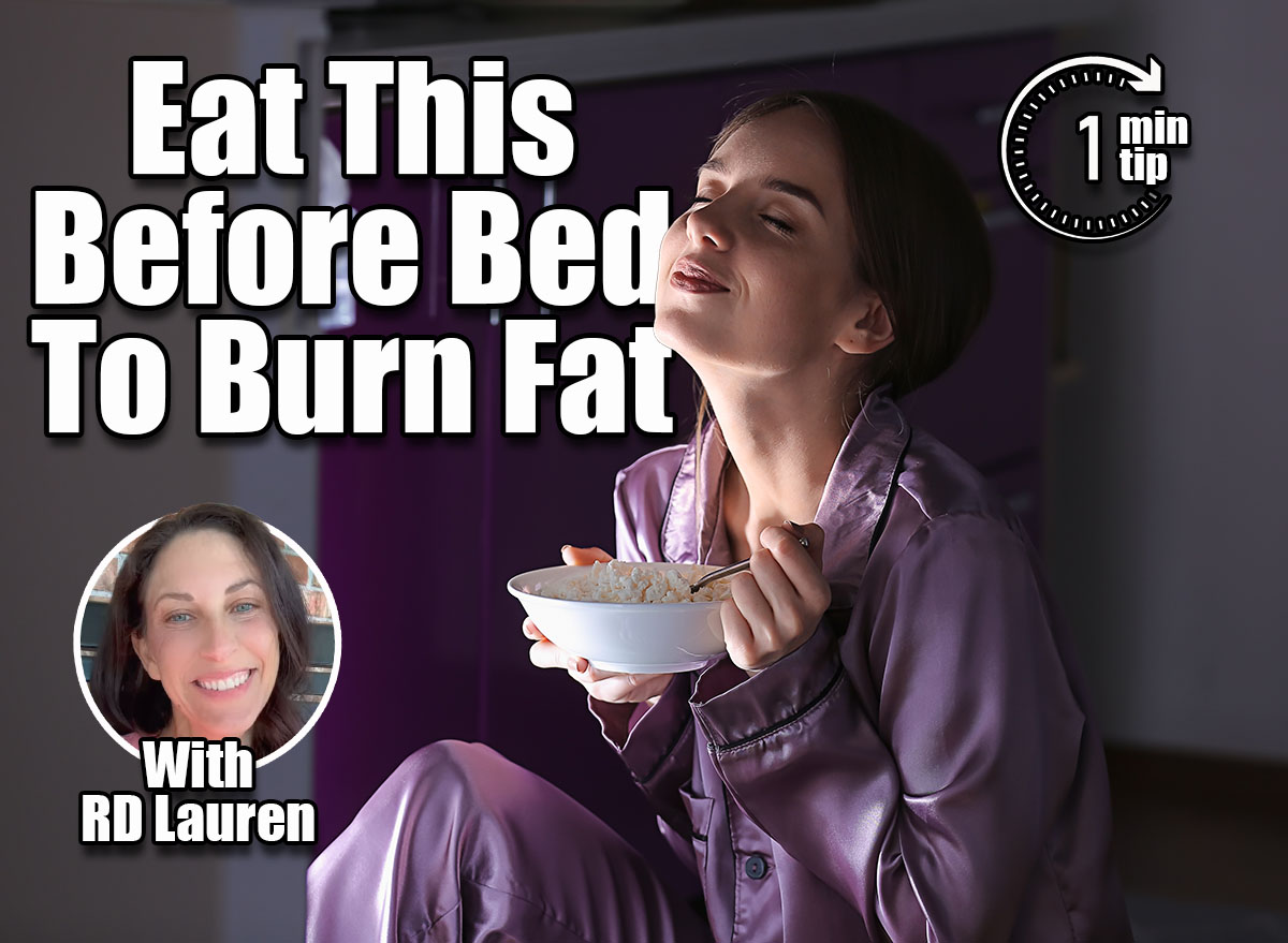 Happy young woman eating food near refrigerator at night. cover. Cottage Cheese & 4 Foods That Burn Fat After 45 In Your Sleep
