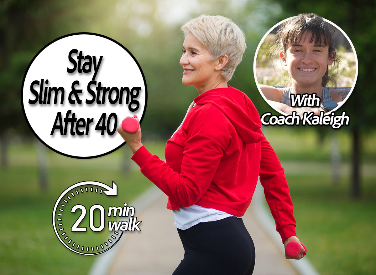 beautiful elderly woman with short haircut goes in for sports in the park. Over 40? Do These 5 Things With Walking To Stay Strong and Slim. Cover.