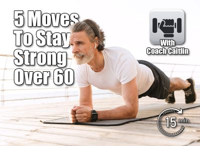5 Essential Bodyweight Exercises for Men in Their 60s. Cover. Image of concentrated mature man in sportswear using earpod while doing exercise near seaside in morning
