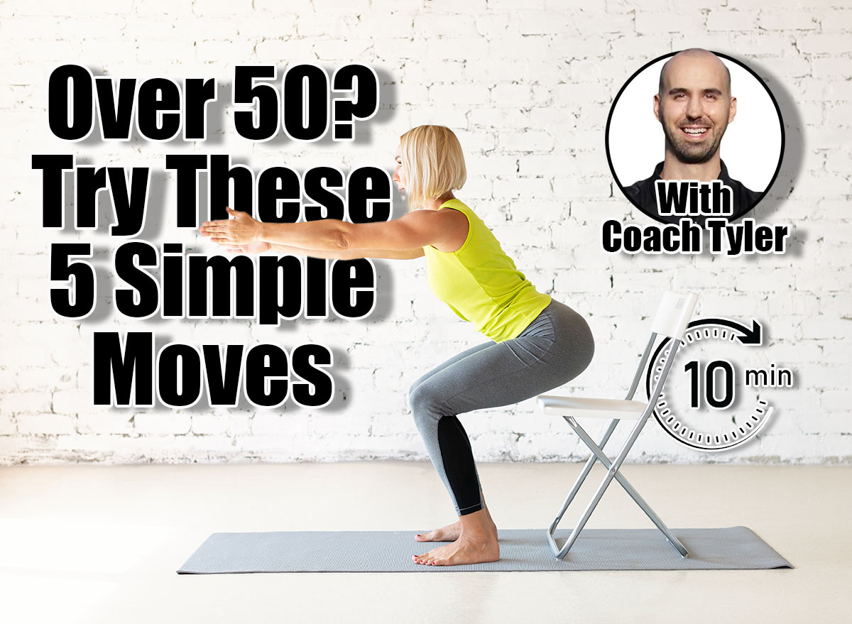 Yoga with a chair. Fit adult caucasian woman practice squat with props on a mat in loft white studio indoor, selective focus. Fitness, workout, trainer, sport, healthy lifestyle, concept. 5 Gentle Strength Moves That Keep Women Over 50 Lean and Pain-Free. Cover